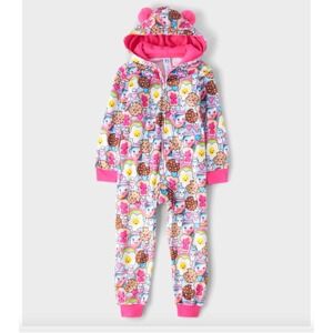 PJ Place Girls Plush Food Print Hooded One Piece Pajamas Size 5/6